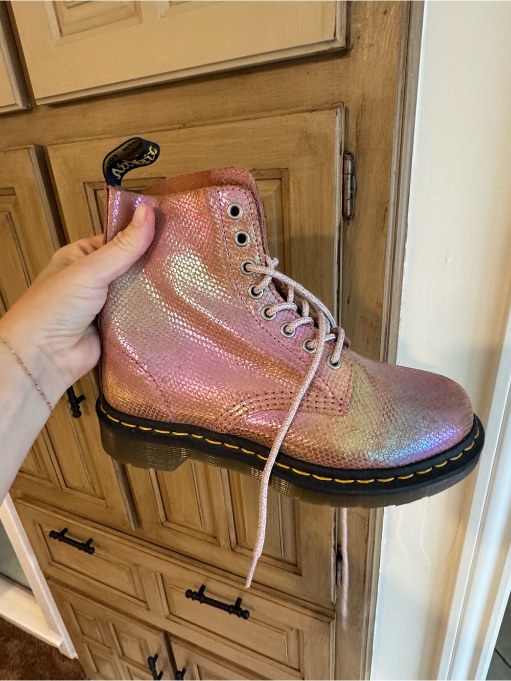 Dr. Martens Pink Iridescent Lace-Up Boots